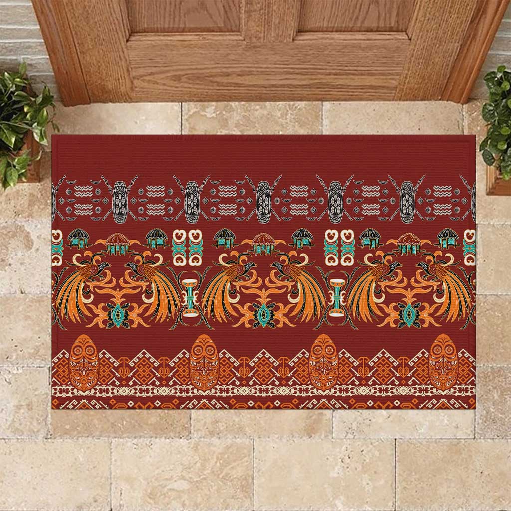 Oxblood Batik Papua-inspired Pattern Rubber Doormat LT9 Red - Polynesian Pride