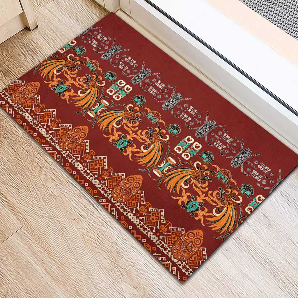 Oxblood Batik Papua-inspired Pattern Rubber Doormat LT9 - Polynesian Pride