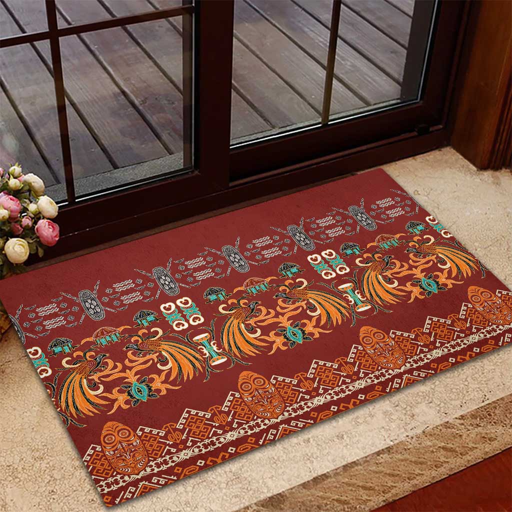 Oxblood Batik Papua-inspired Pattern Rubber Doormat LT9 - Polynesian Pride