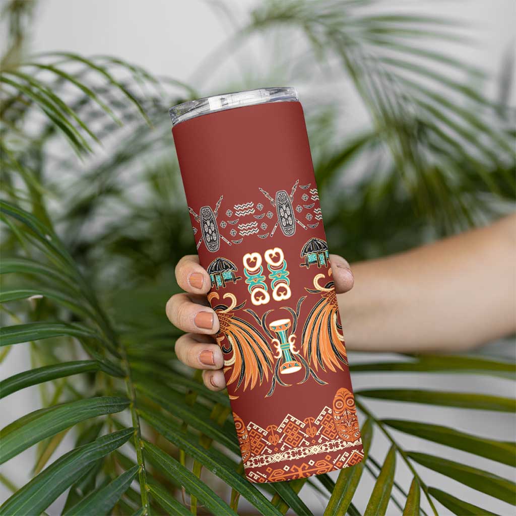 Oxblood Batik Papua-inspired Pattern Skinny Tumbler - Polynesian Pride