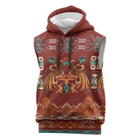 Oxblood Batik Papua-inspired Pattern Sleeveless Hoodie LT9 Red - Polynesian Pride