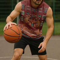 Oxblood Batik Papua-inspired Pattern Sleeveless Hoodie LT9 - Polynesian Pride