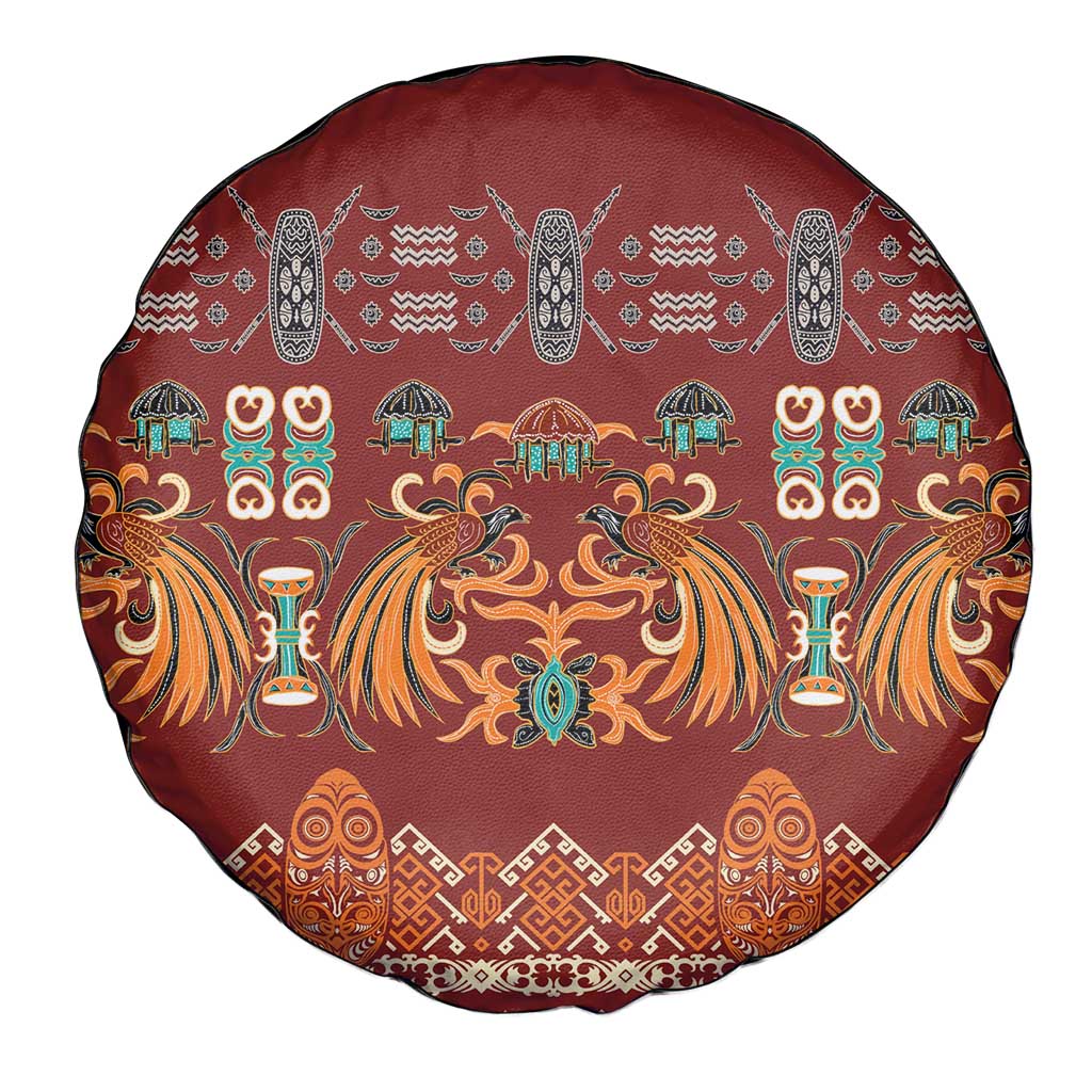 Oxblood Batik Papua-inspired Pattern Spare Tire Cover - Polynesian Pride