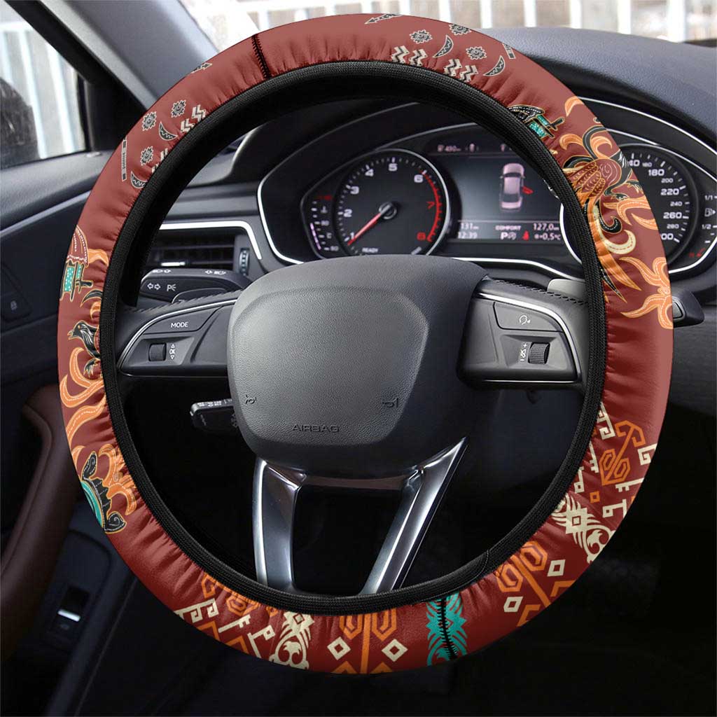Oxblood Batik Papua-inspired Pattern Steering Wheel Cover - Polynesian Pride