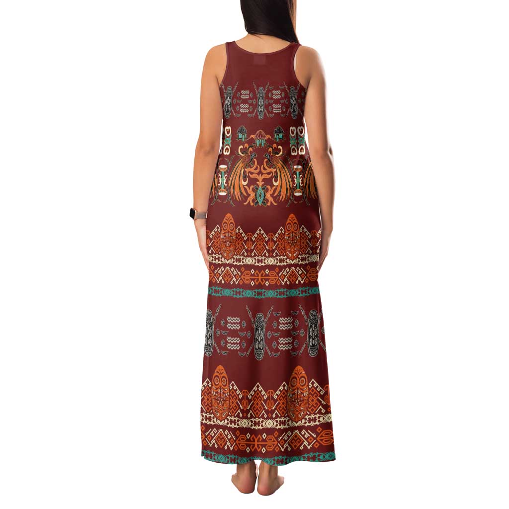 Oxblood Batik Papua-inspired Pattern Tank Maxi Dress - Polynesian Pride