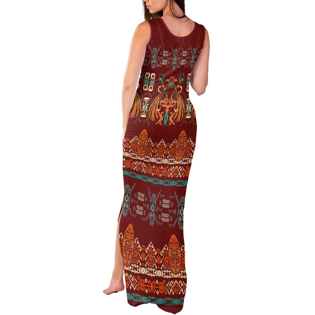 Oxblood Batik Papua-inspired Pattern Tank Maxi Dress - Polynesian Pride