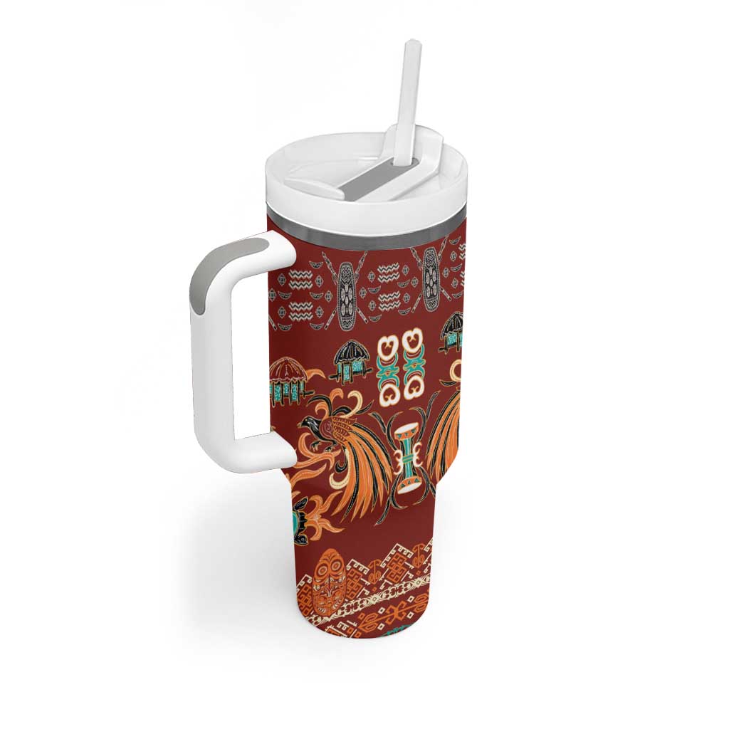 Oxblood Batik Papua-inspired Pattern Tumbler With Handle - Polynesian Pride