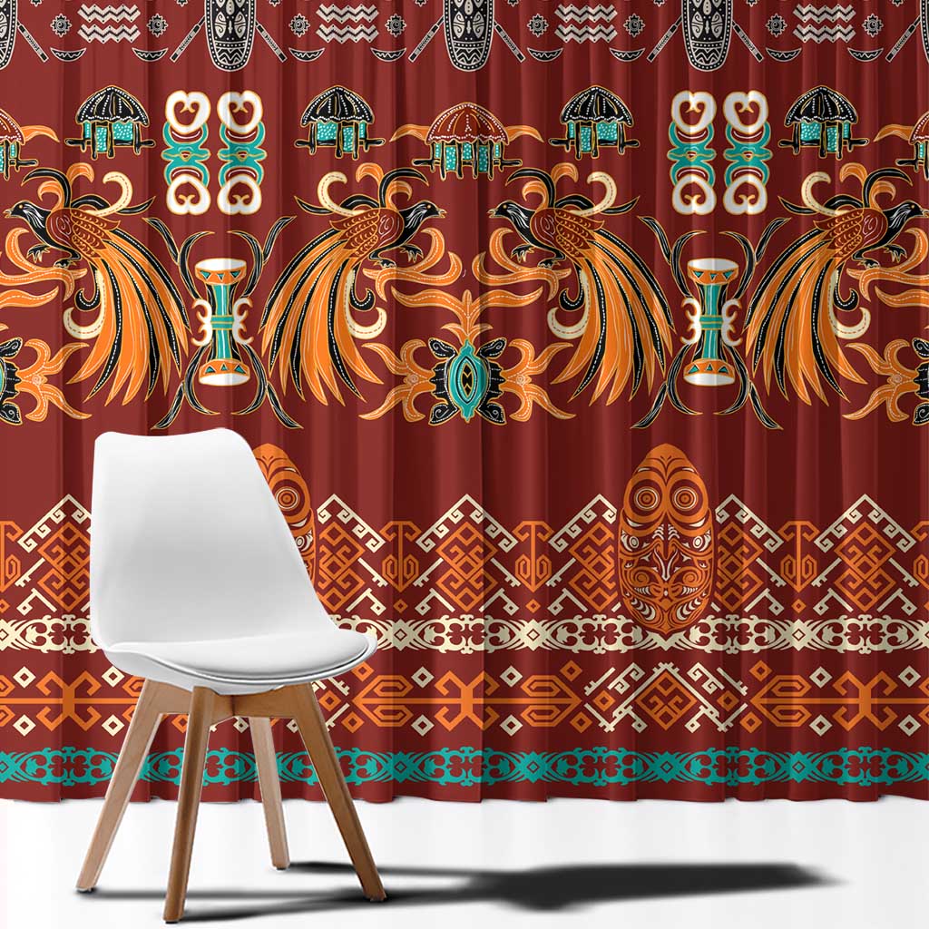 Oxblood Batik Papua-inspired Pattern Window Curtain - Polynesian Pride