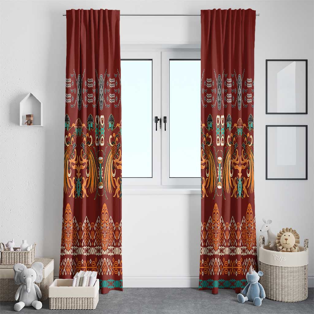 Oxblood Batik Papua-inspired Pattern Window Curtain - Polynesian Pride