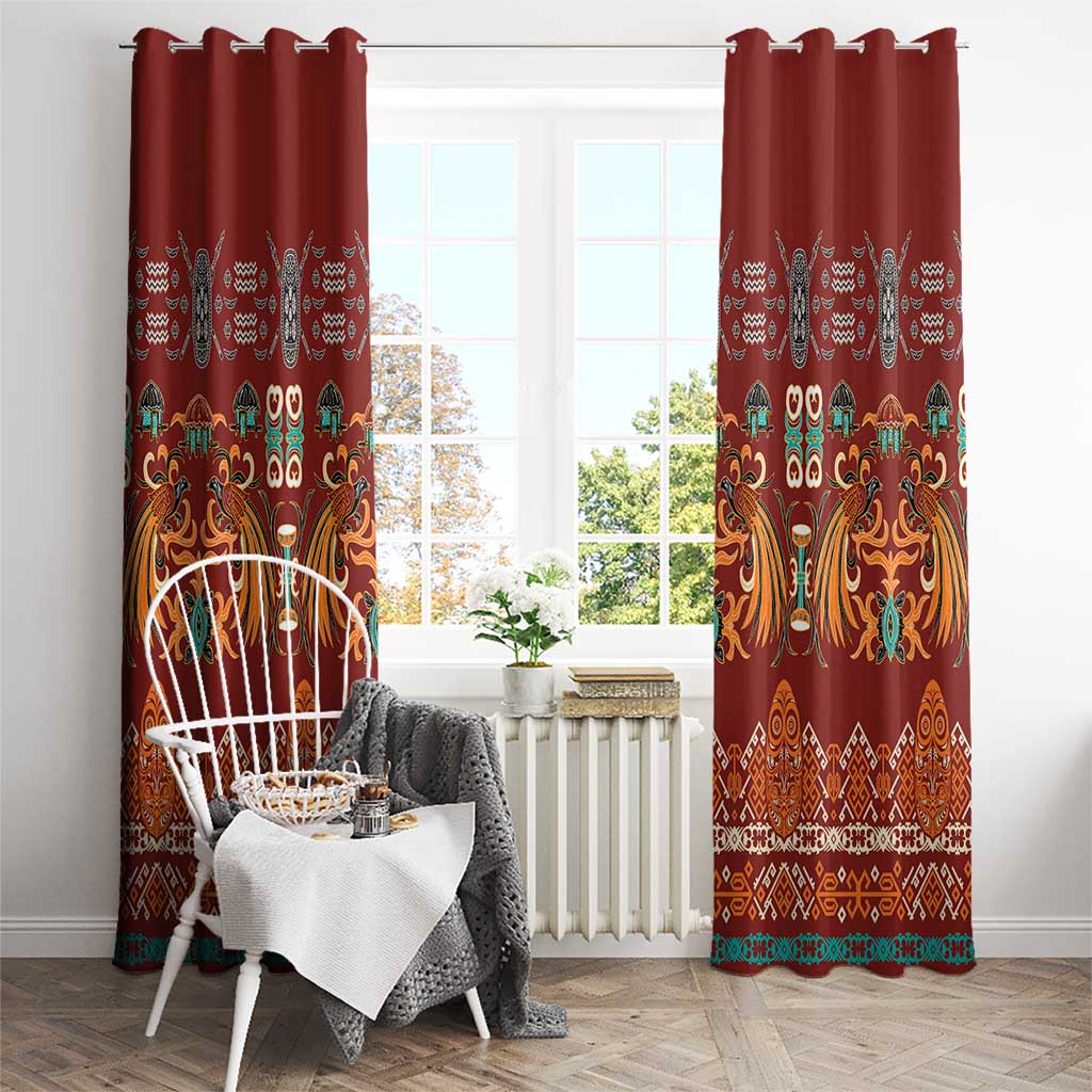 Oxblood Batik Papua-inspired Pattern Window Curtain - Polynesian Pride