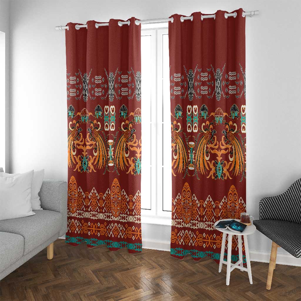 Oxblood Batik Papua-inspired Pattern Window Curtain - Polynesian Pride