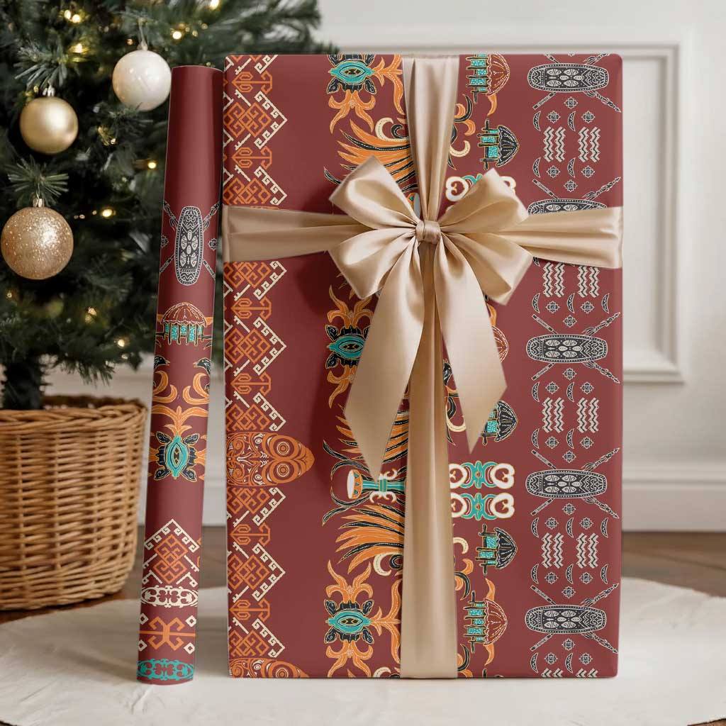 Oxblood Batik Papua-inspired Pattern Wrapping Paper - Polynesian Pride