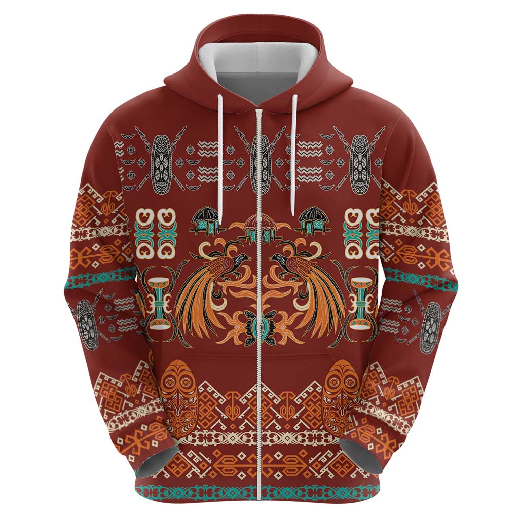 Oxblood Batik Papua-inspired Pattern Zip Hoodie - Polynesian Pride