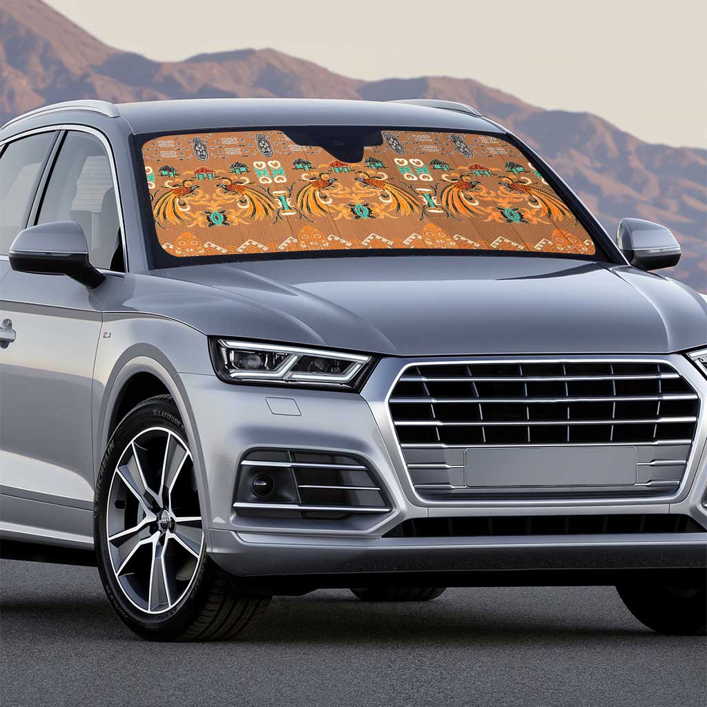 Terracotta Batik Papua-inspired Pattern Auto Sun Shade - Polynesian Pride