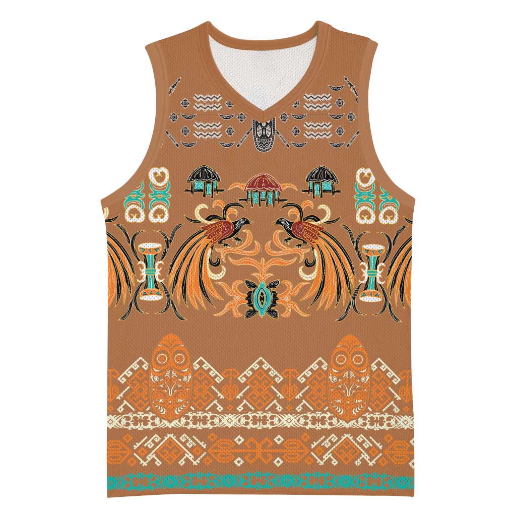 Terracotta Batik Papua-inspired Pattern Basketball Jersey LT9 Unisex Gold - Polynesian Pride