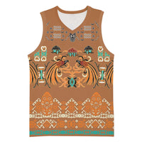 Terracotta Batik Papua-inspired Pattern Basketball Jersey LT9 Unisex Gold - Polynesian Pride