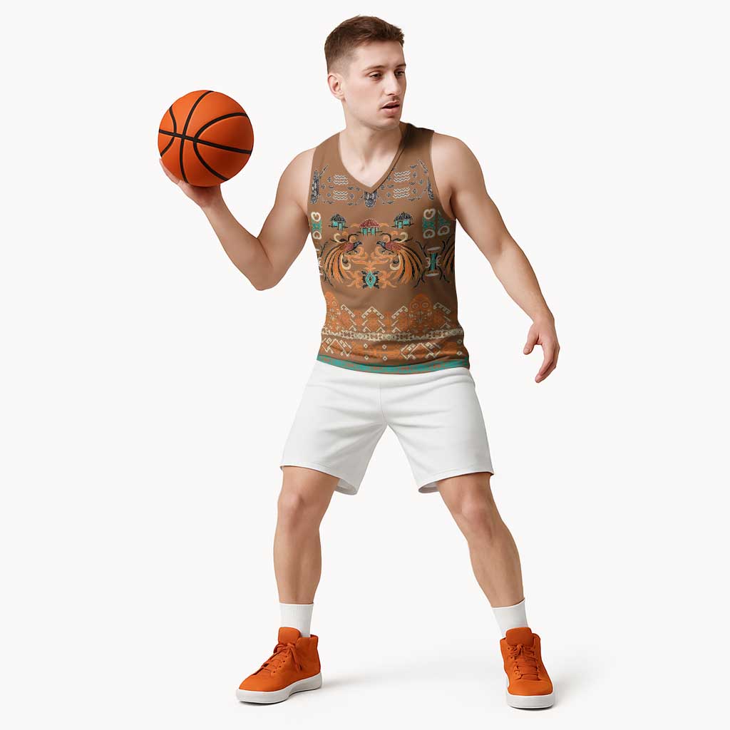 Terracotta Batik Papua-inspired Pattern Basketball Jersey LT9 - Polynesian Pride