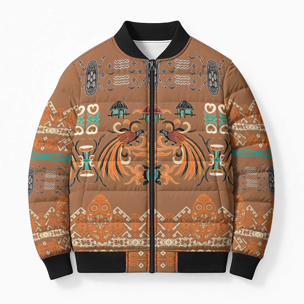 Terracotta Batik Papua-inspired Pattern Bomber Puffer Jacket LT9 Unisex Gold - Polynesian Pride