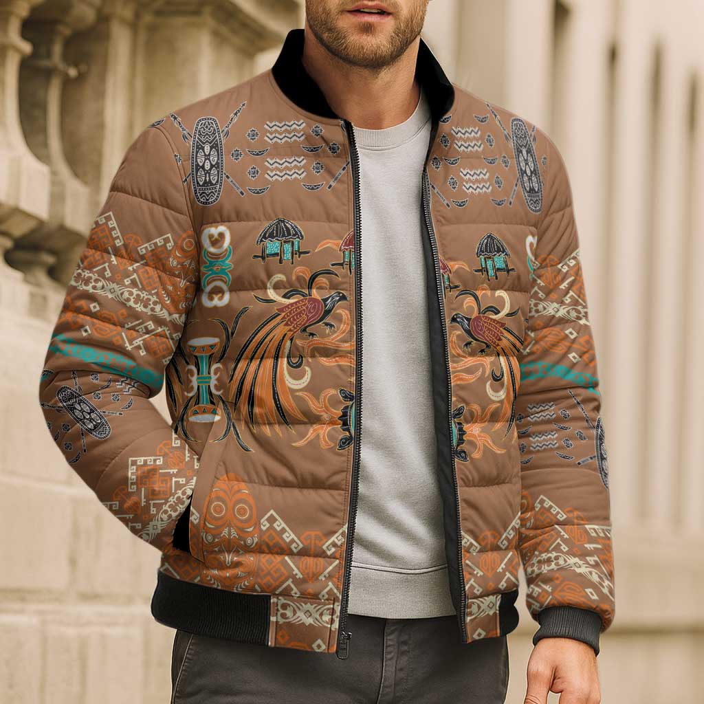 Terracotta Batik Papua-inspired Pattern Bomber Puffer Jacket LT9 - Polynesian Pride