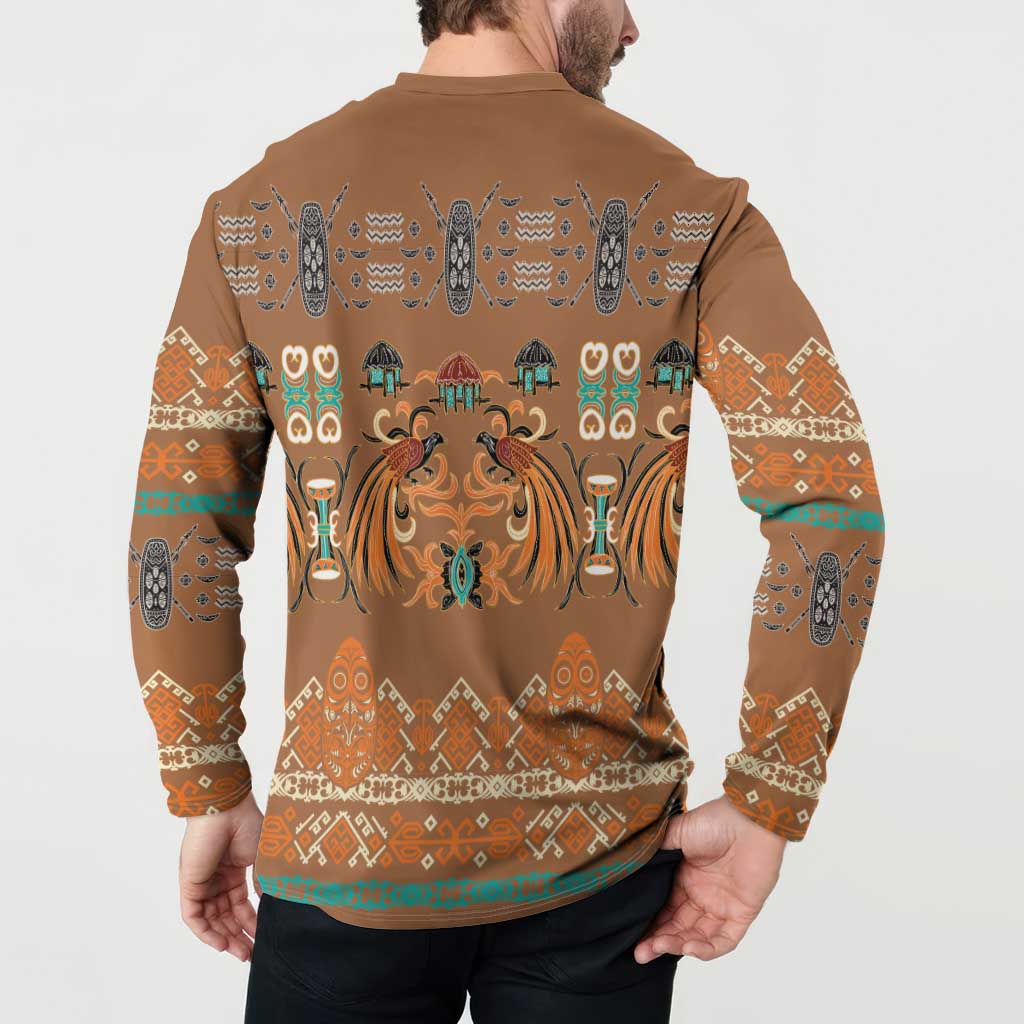Terracotta Batik Papua-inspired Pattern Button Sweatshirt LT9 - Polynesian Pride