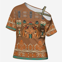 Terracotta Batik Papua-inspired Pattern Cross Shoulder Shirt LT9 Female Gold - Polynesian Pride