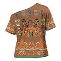 Terracotta Batik Papua-inspired Pattern Cross Shoulder Shirt LT9 - Polynesian Pride