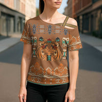 Terracotta Batik Papua-inspired Pattern Cross Shoulder Shirt LT9 - Polynesian Pride