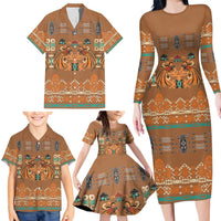 Terracotta Batik Papua-inspired Pattern Family Matching Long Sleeve Bodycon Dress and Hawaiian Shirt LT9 - Polynesian Pride
