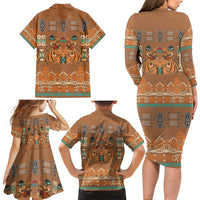 Terracotta Batik Papua-inspired Pattern Family Matching Long Sleeve Bodycon Dress and Hawaiian Shirt LT9 - Polynesian Pride