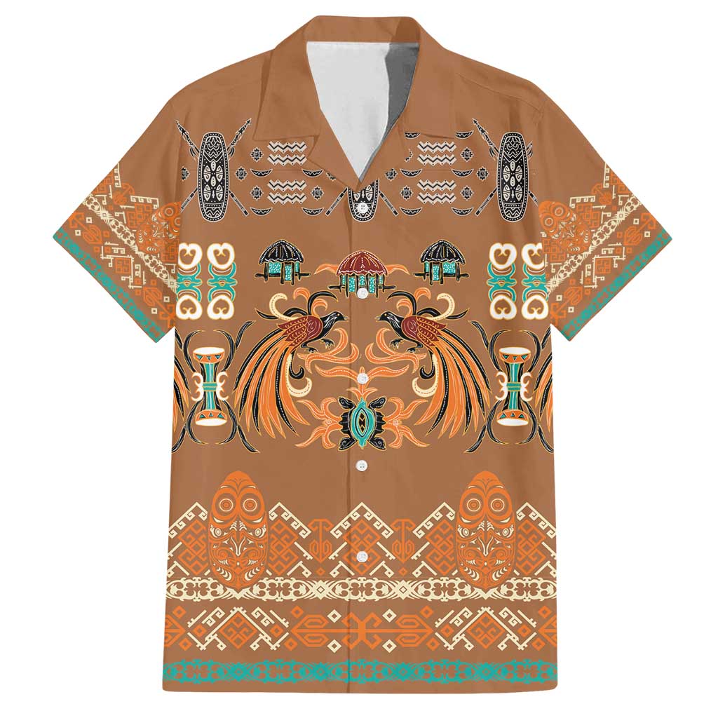 Terracotta Batik Papua-inspired Pattern Family Matching Long Sleeve Bodycon Dress and Hawaiian Shirt LT9 Dad's Shirt - Short Sleeve Gold - Polynesian Pride