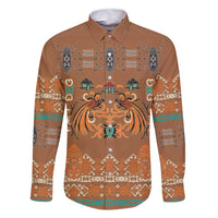 Terracotta Batik Papua-inspired Pattern Family Matching Long Sleeve Bodycon Dress and Hawaiian Shirt LT9 Dad's Shirt - Long Sleeve Gold - Polynesian Pride