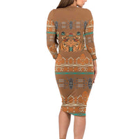 Terracotta Batik Papua-inspired Pattern Family Matching Long Sleeve Bodycon Dress and Hawaiian Shirt LT9 - Polynesian Pride