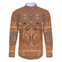 Terracotta Batik Papua-inspired Pattern Family Matching Off The Shoulder Long Sleeve Dress and Hawaiian Shirt - Polynesian Pride