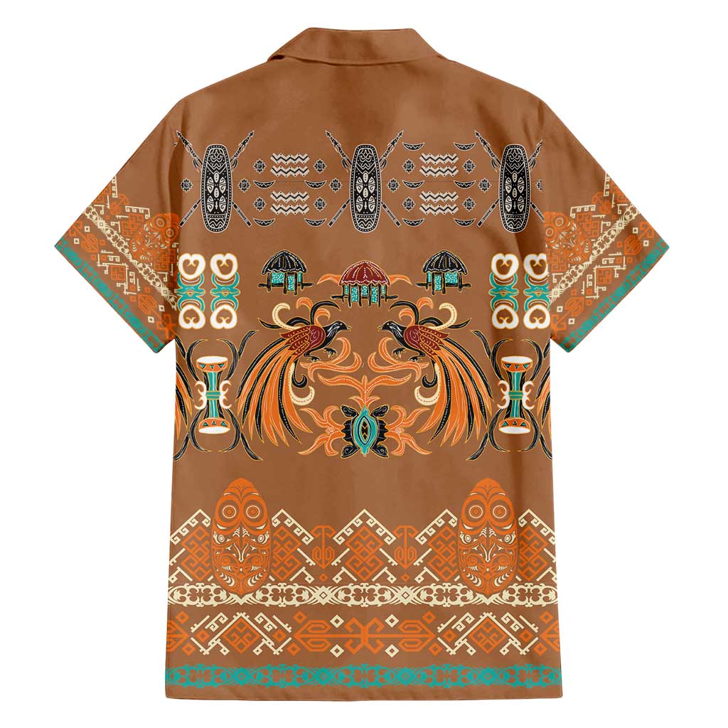 Terracotta Batik Papua-inspired Pattern Family Matching Off Shoulder Short Dress and Hawaiian Shirt - Polynesian Pride