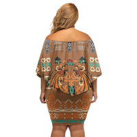 Terracotta Batik Papua-inspired Pattern Family Matching Off Shoulder Short Dress and Hawaiian Shirt - Polynesian Pride