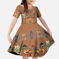 Terracotta Batik Papua-inspired Pattern Family Matching Short Sleeve Bodycon Dress and Hawaiian Shirt LT9 Daughter's Dress Gold - Polynesian Pride
