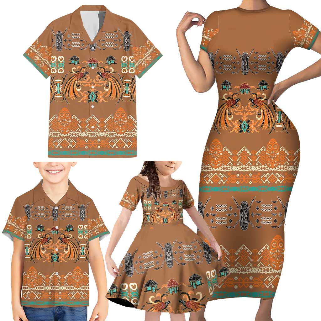 Terracotta Batik Papua-inspired Pattern Family Matching Short Sleeve Bodycon Dress and Hawaiian Shirt LT9 - Polynesian Pride