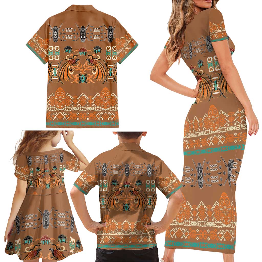 Terracotta Batik Papua-inspired Pattern Family Matching Short Sleeve Bodycon Dress and Hawaiian Shirt LT9 - Polynesian Pride
