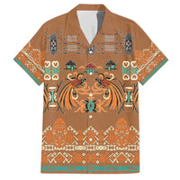Terracotta Batik Papua-inspired Pattern Family Matching Short Sleeve Bodycon Dress and Hawaiian Shirt LT9 Dad's Shirt - Short Sleeve Gold - Polynesian Pride