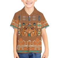 Terracotta Batik Papua-inspired Pattern Family Matching Short Sleeve Bodycon Dress and Hawaiian Shirt LT9 Son's Shirt Gold - Polynesian Pride