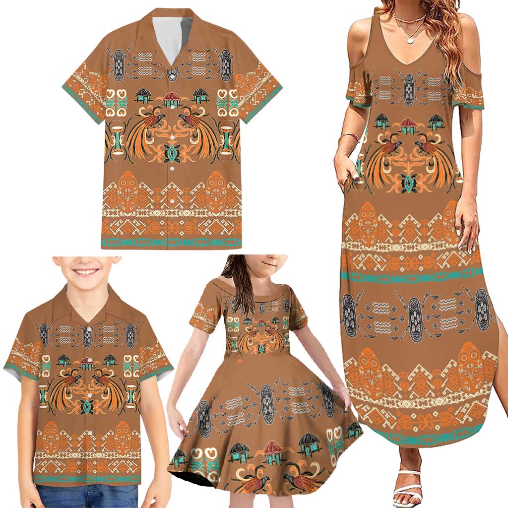 Terracotta Batik Papua-inspired Pattern Family Matching Summer Maxi Dress and Hawaiian Shirt - Polynesian Pride