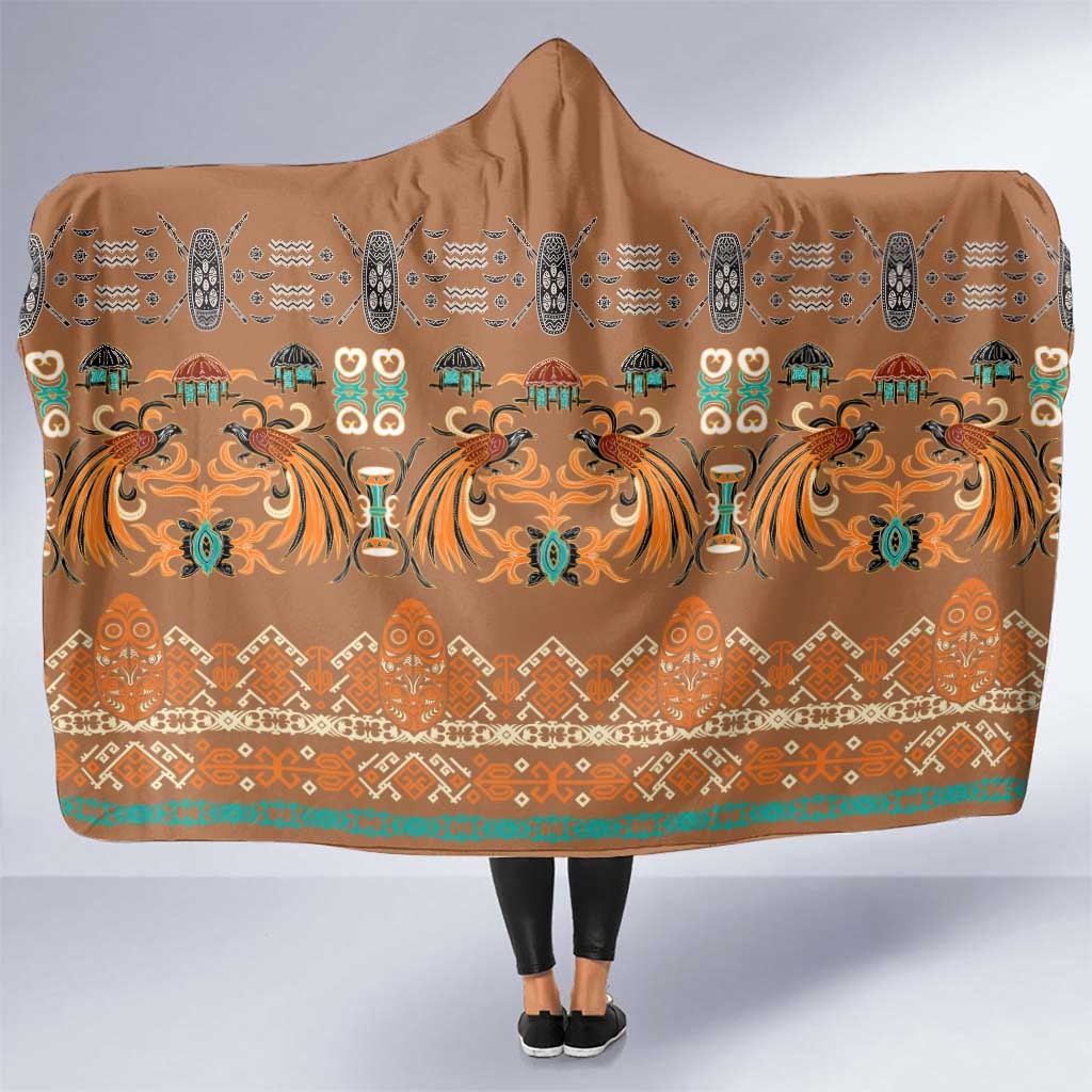 Terracotta Batik Papua-inspired Pattern Hooded Blanket LT9 One Size Gold - Polynesian Pride