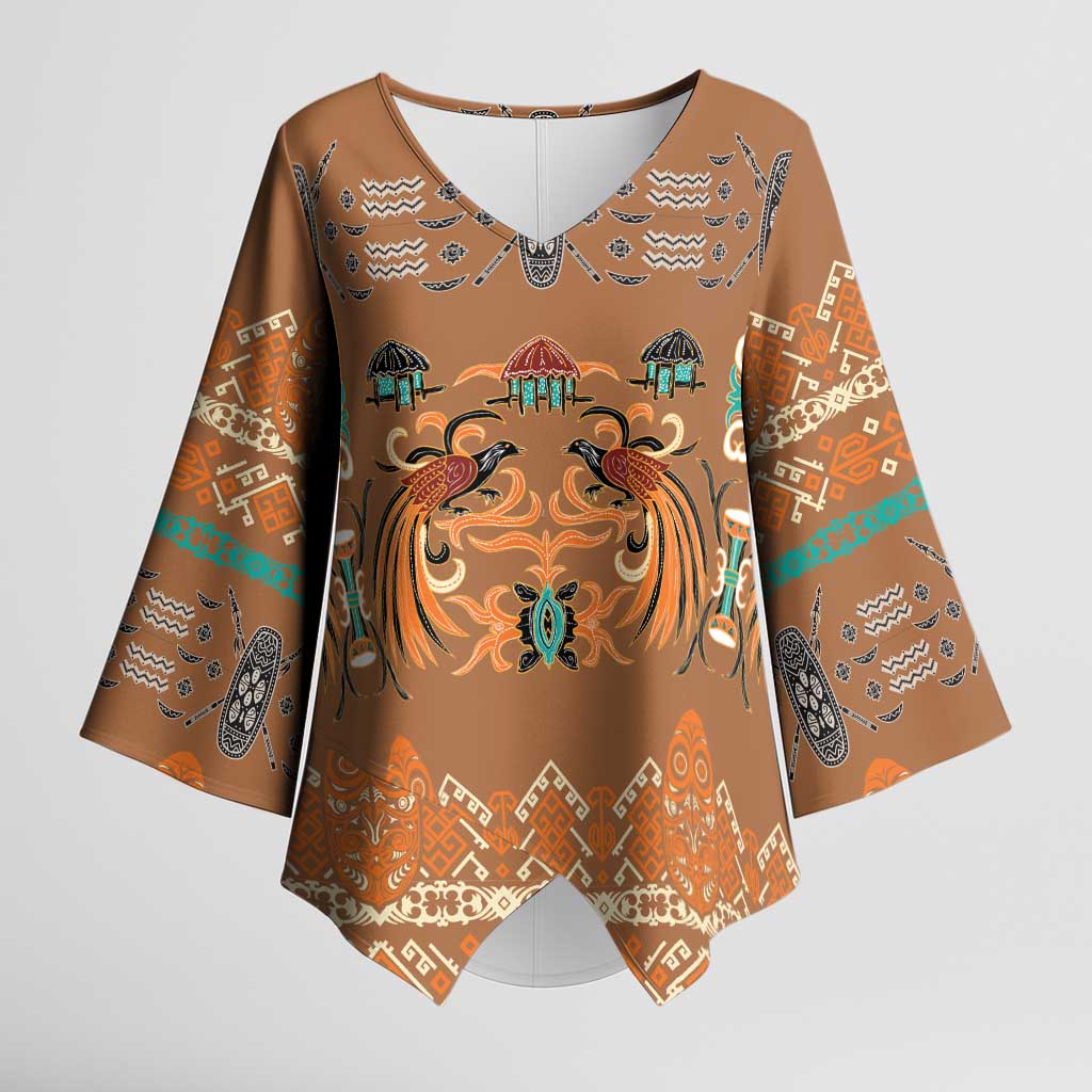 Terracotta Batik Papua-inspired Pattern Kimono Sleeve Blouse LT9 Female Gold - Polynesian Pride