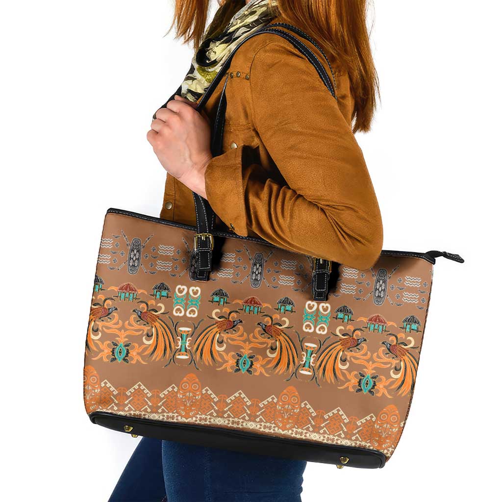 Terracotta Batik Papua-inspired Pattern Leather Tote Bag LT9 Gold - Polynesian Pride