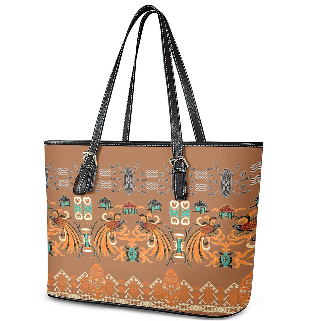 Terracotta Batik Papua-inspired Pattern Leather Tote Bag LT9 - Polynesian Pride