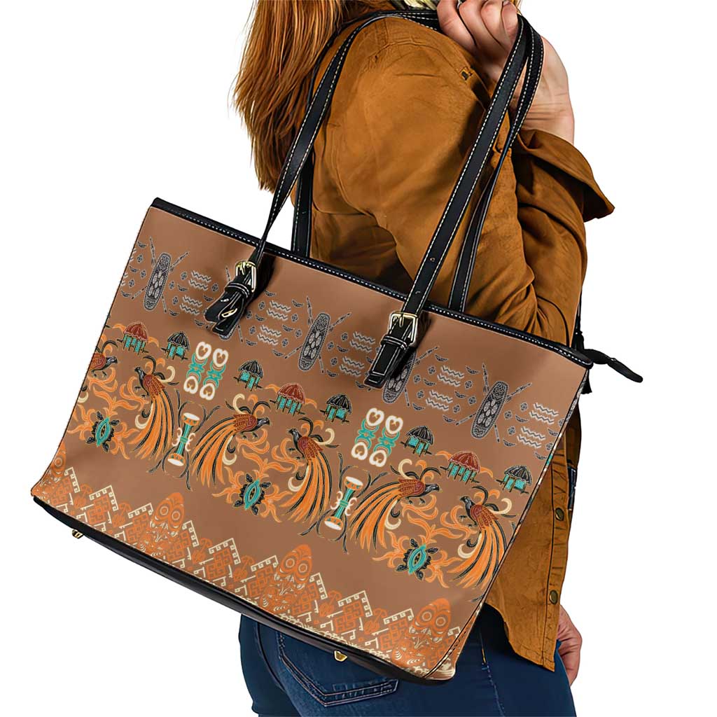 Terracotta Batik Papua-inspired Pattern Leather Tote Bag LT9 - Polynesian Pride