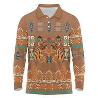 Terracotta Batik Papua-inspired Pattern Long Sleeve Polo Shirt LT9 Gold - Polynesian Pride