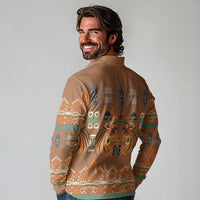 Terracotta Batik Papua-inspired Pattern Long Sleeve Polo Shirt LT9 - Polynesian Pride