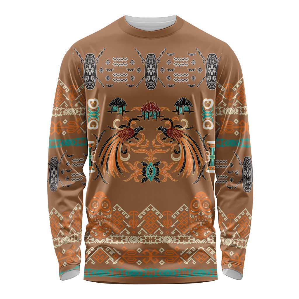 Terracotta Batik Papua-inspired Pattern Long Sleeve Shirt LT9 Unisex Gold - Polynesian Pride