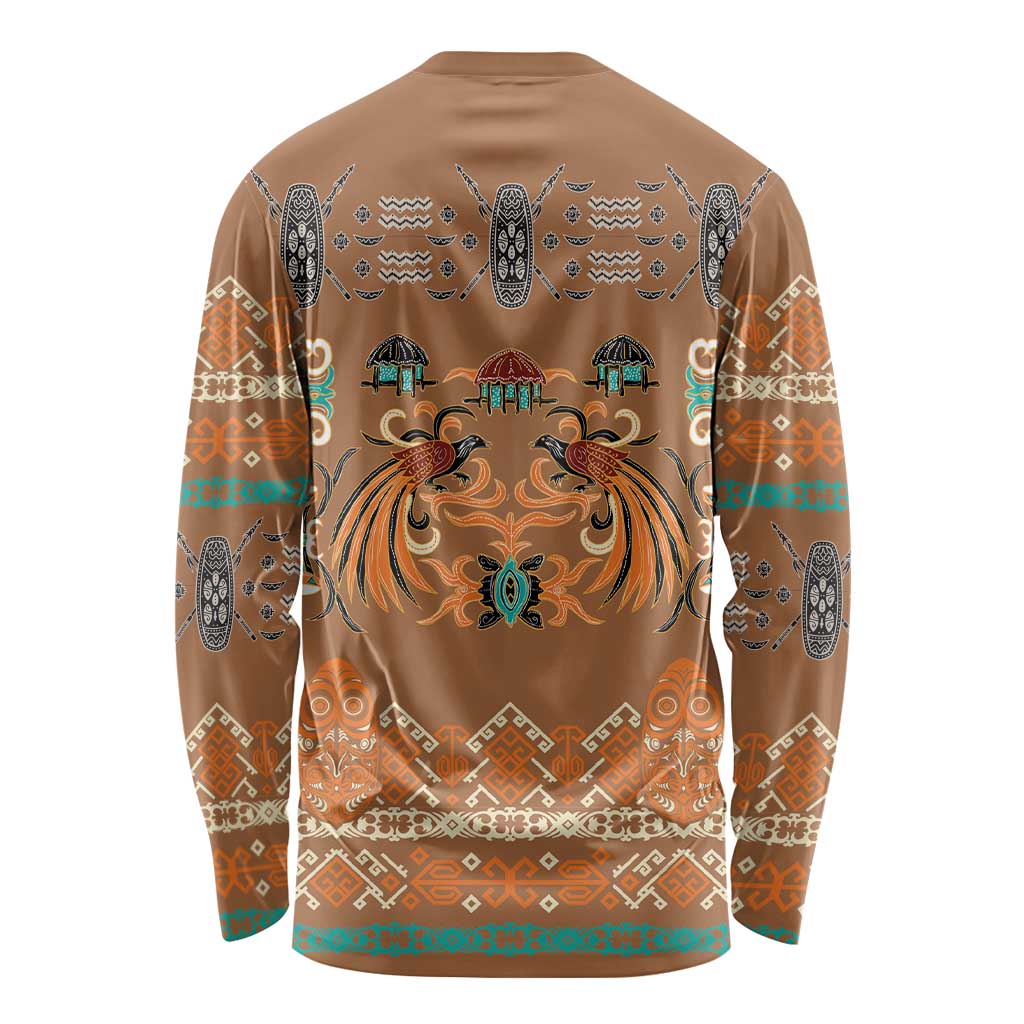 Terracotta Batik Papua-inspired Pattern Long Sleeve Shirt LT9 - Polynesian Pride